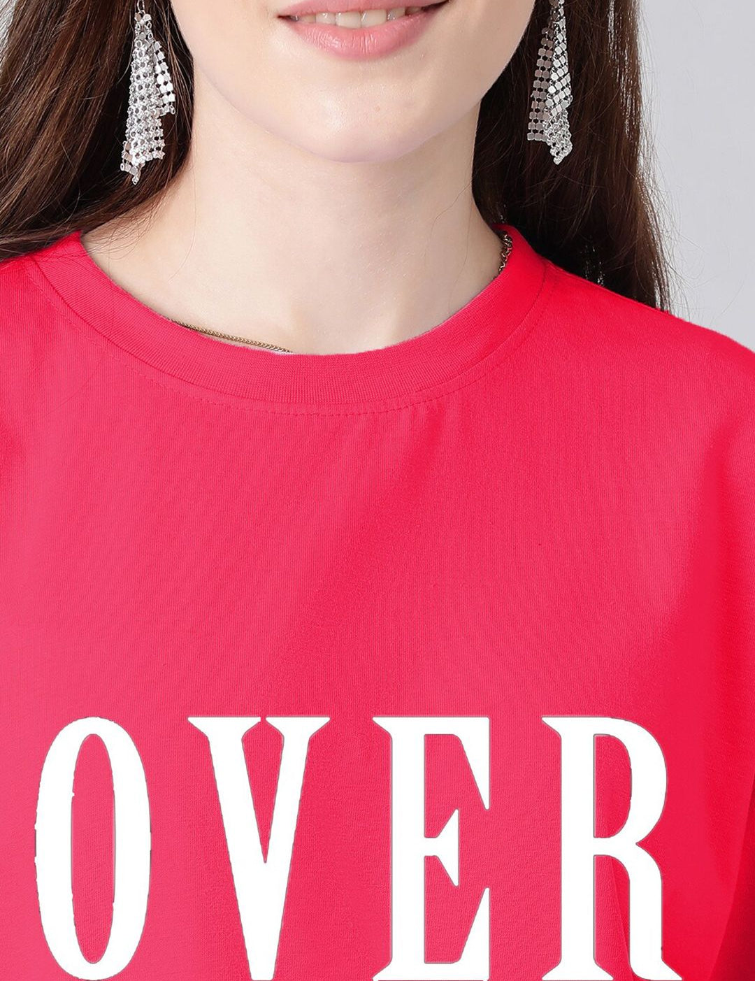 Kotty Typography Printed Drop-Shoulder Sleeves Oversized T-shirt