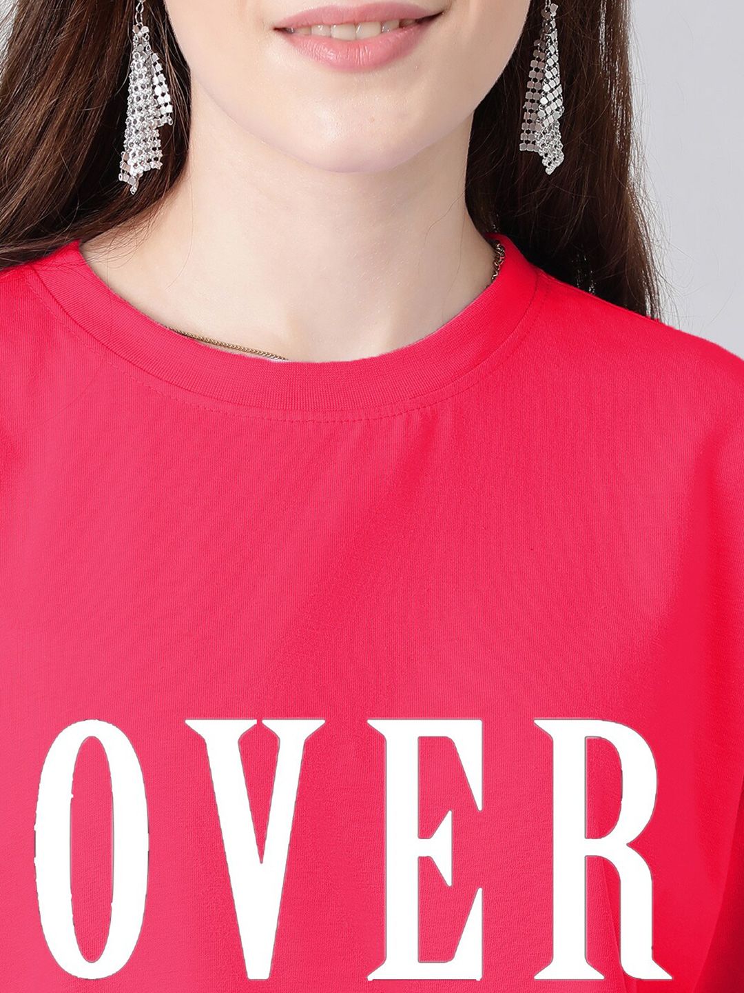 Kotty Typography Printed Drop-Shoulder Sleeves Oversized T-shirt