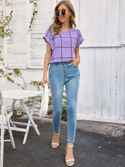 Kotty Purple Checked Extended Sleeves Regular Top