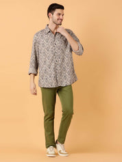 Kotty Men Relaxed Spread Collar Graphic Printed Cotton Casual Shirt