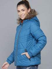 Kotty Women Blue Lightweight Longline Puffer Jacket