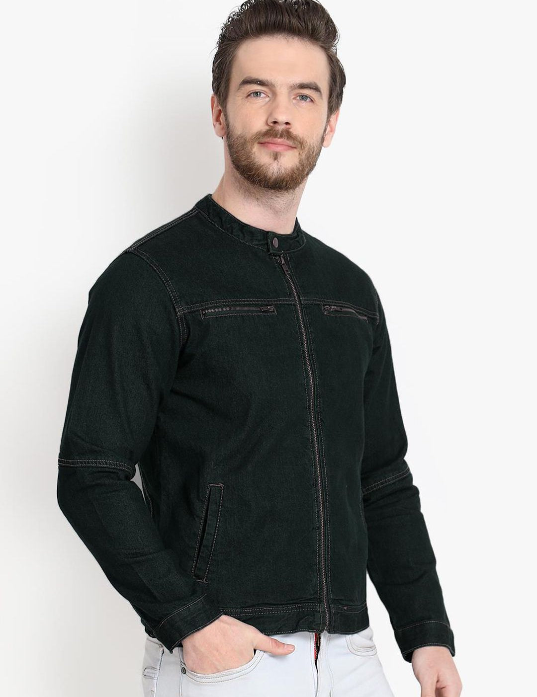 Kotty Men Black Solid Denim Jacket