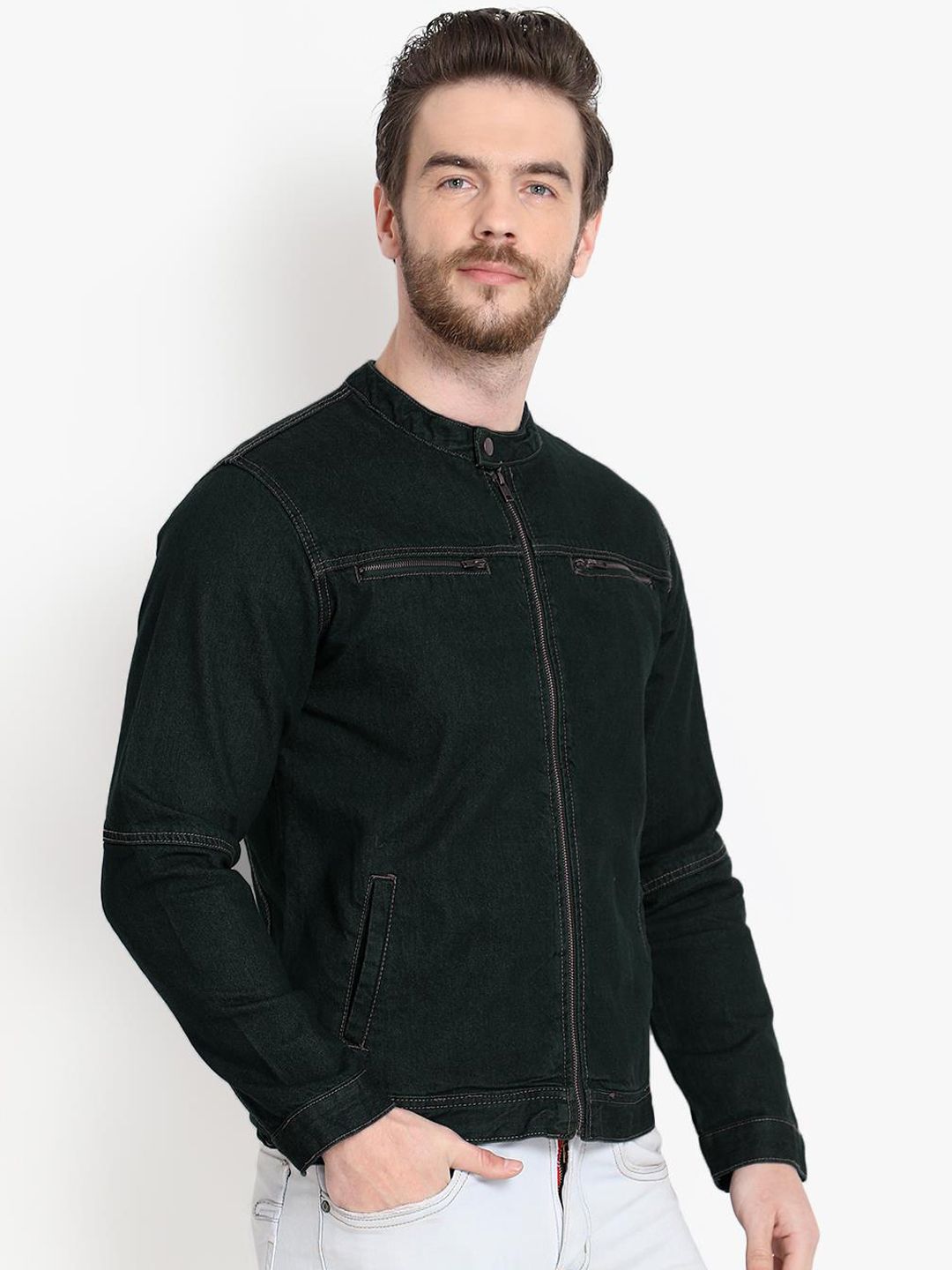 Kotty Men Black Solid Denim Jacket