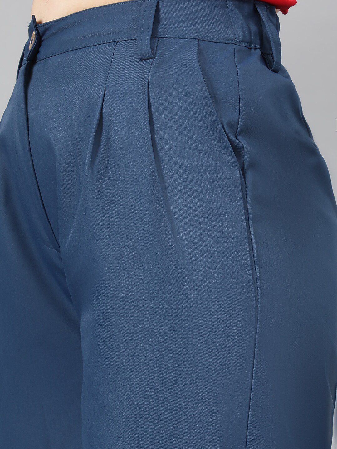 KOTTY BIZwear Women Blue High-Rise Relaxed Straight Leg Straight Fit Easy Wash Pleated Trousers