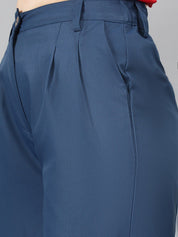 KOTTY BIZwear Women Blue High-Rise Relaxed Straight Leg Straight Fit Easy Wash Pleated Trousers