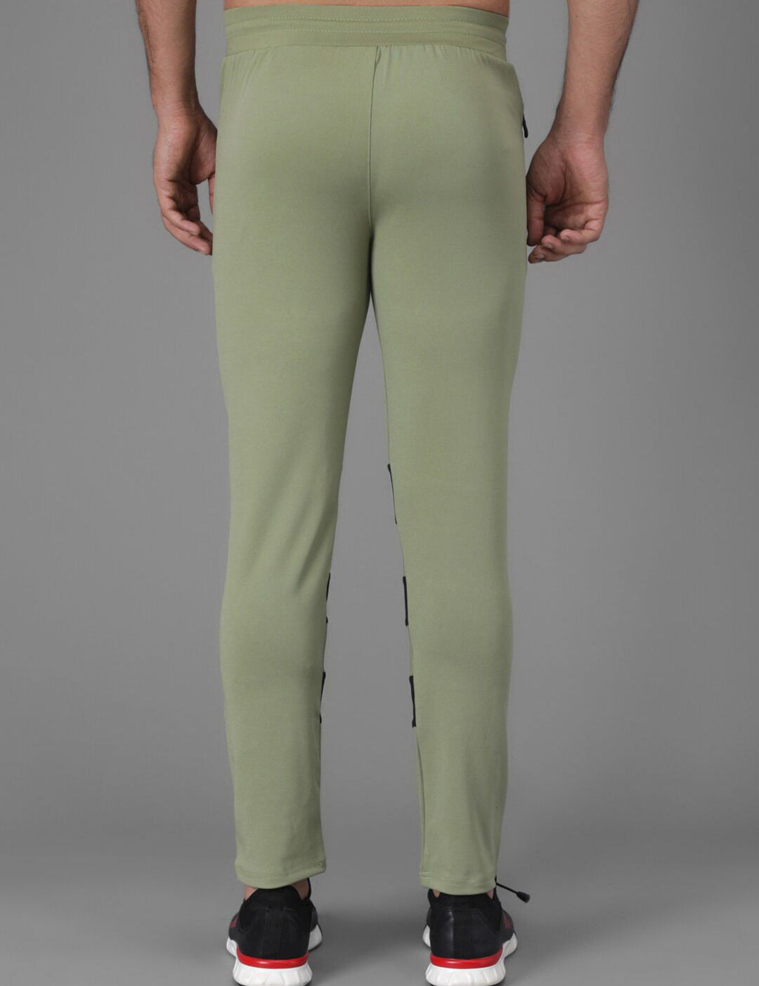 Kotty Men Olive Green & Black Striped Track Pants