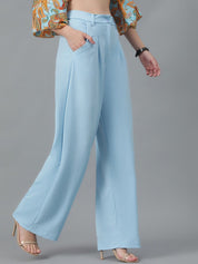 KOTTY BIZwear Women Blue Relaxed Straight Leg High-Rise Easy Wash Parallel Trousers