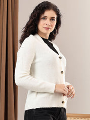Kotty Women Ribbed V-Neck Long Sleeves Cardigan