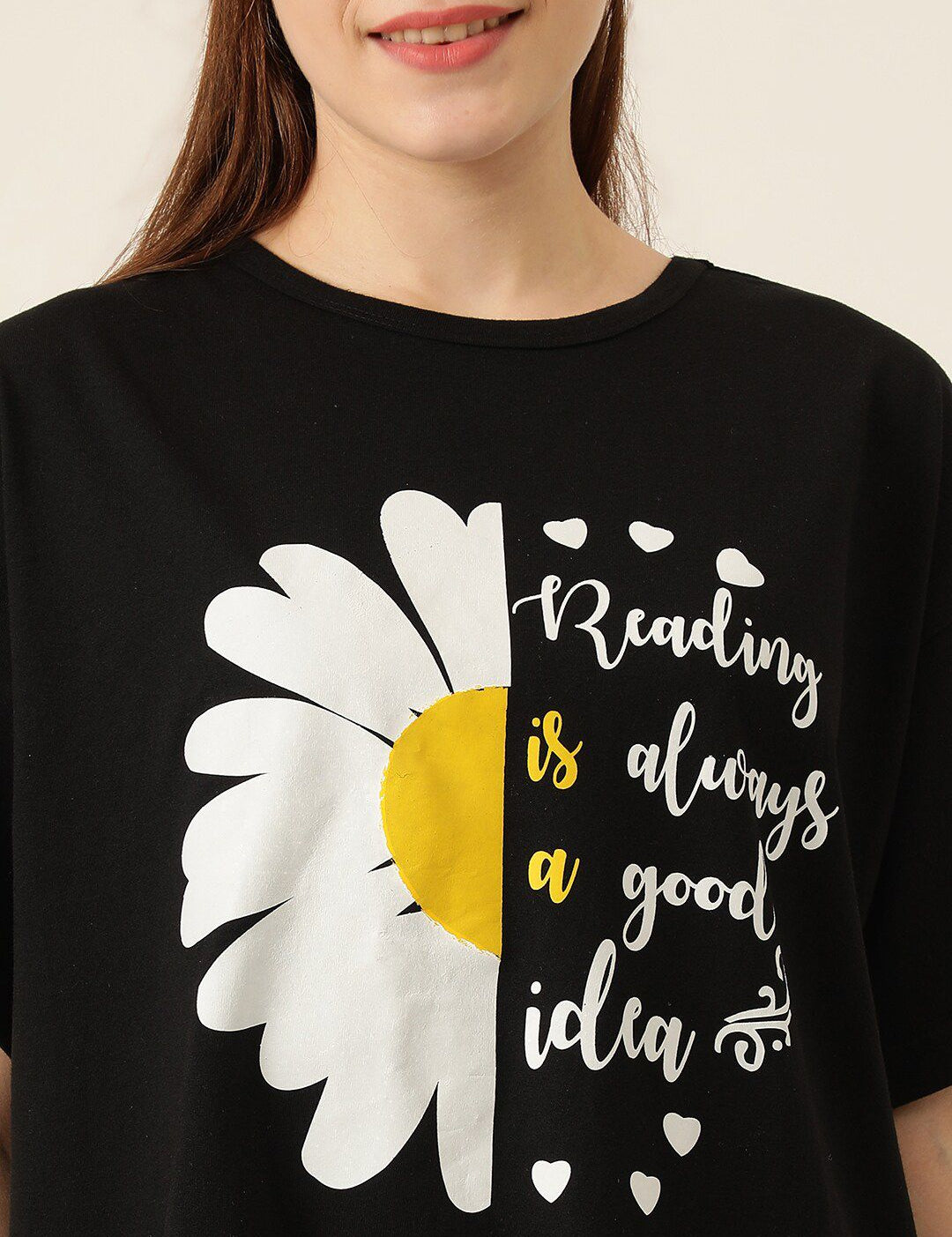 Kotty Typography Printed Casual Oversized T-shirt