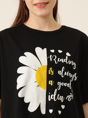 Kotty Typography Printed Casual Oversized T-shirt