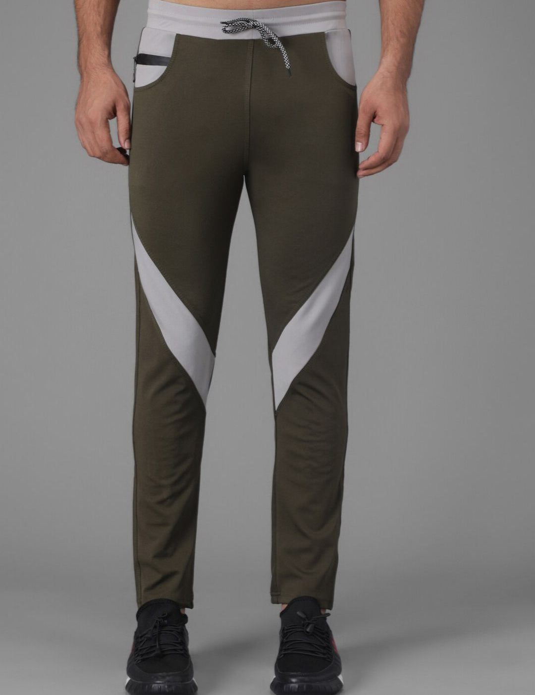 Kotty Men Olive Green Solid Slim Fit Training or Gym Trackpants