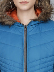 Kotty Women Blue Lightweight Longline Puffer Jacket