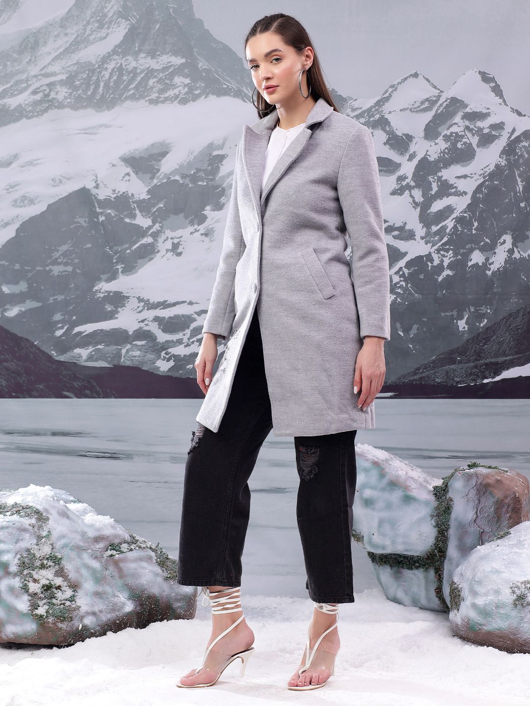 Kotty Women Notched Lapel Cotton Single-Breasted Overcoat