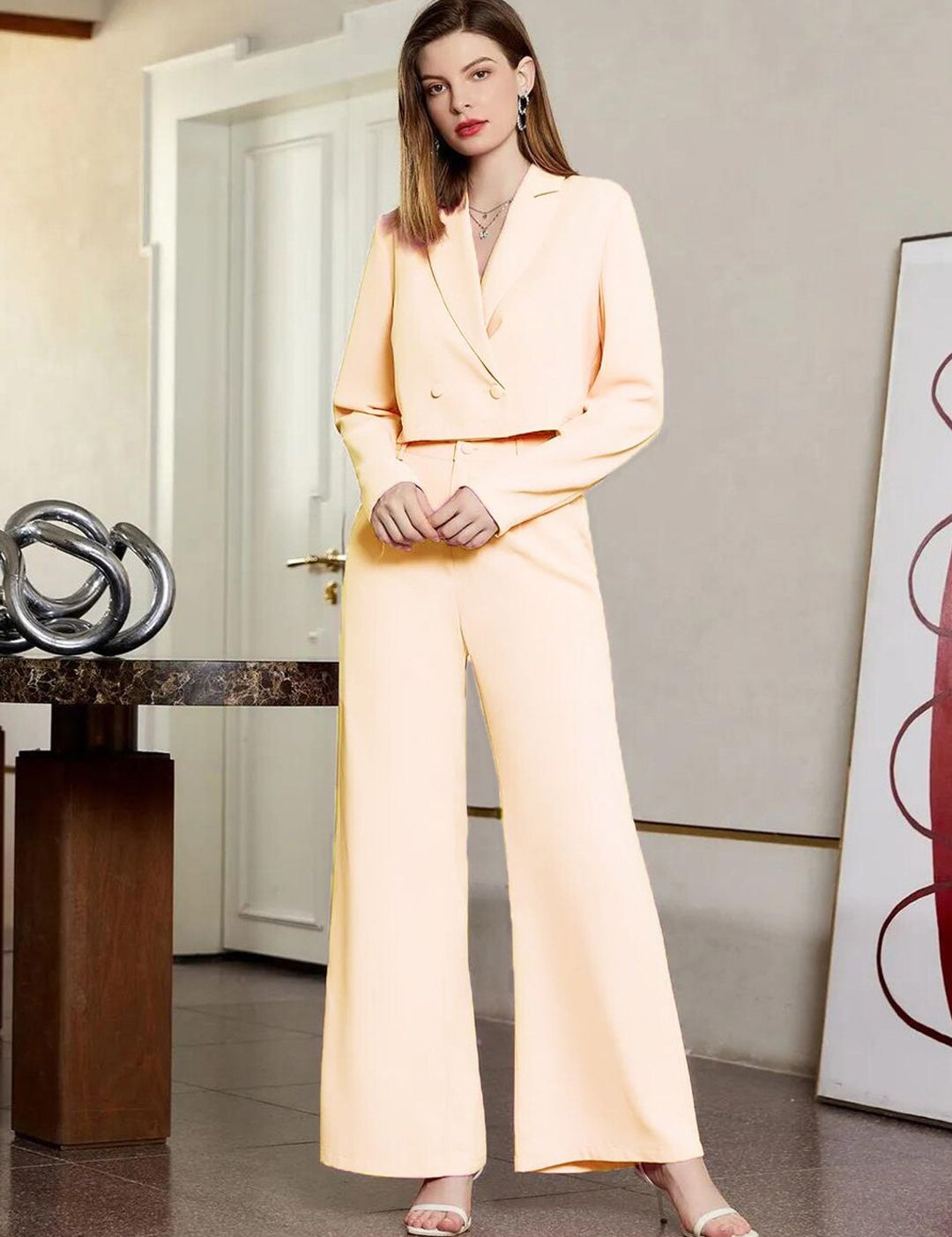 KOTTY BIZwear Beige Blazer & Trousers Co-Ord Set