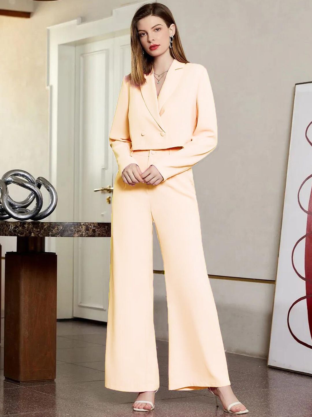 KOTTY BIZwear Beige Blazer & Trousers Co-Ord Set