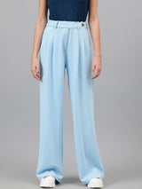 Kotty Women Blue Relaxed Straight Leg High-Rise Easy Wash Pleated Parallel Trousers