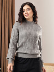 Kotty Women High Neck Cable Knit Pullover Sweater