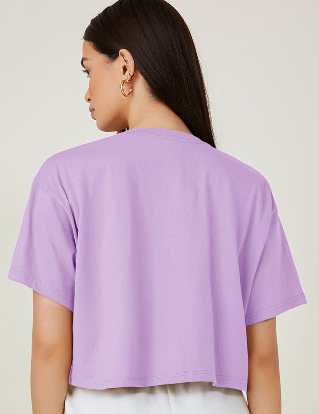 Kotty Purple Typography Printed Drop-Shoulder Sleeves Cotton Oversized Crop T-shirt