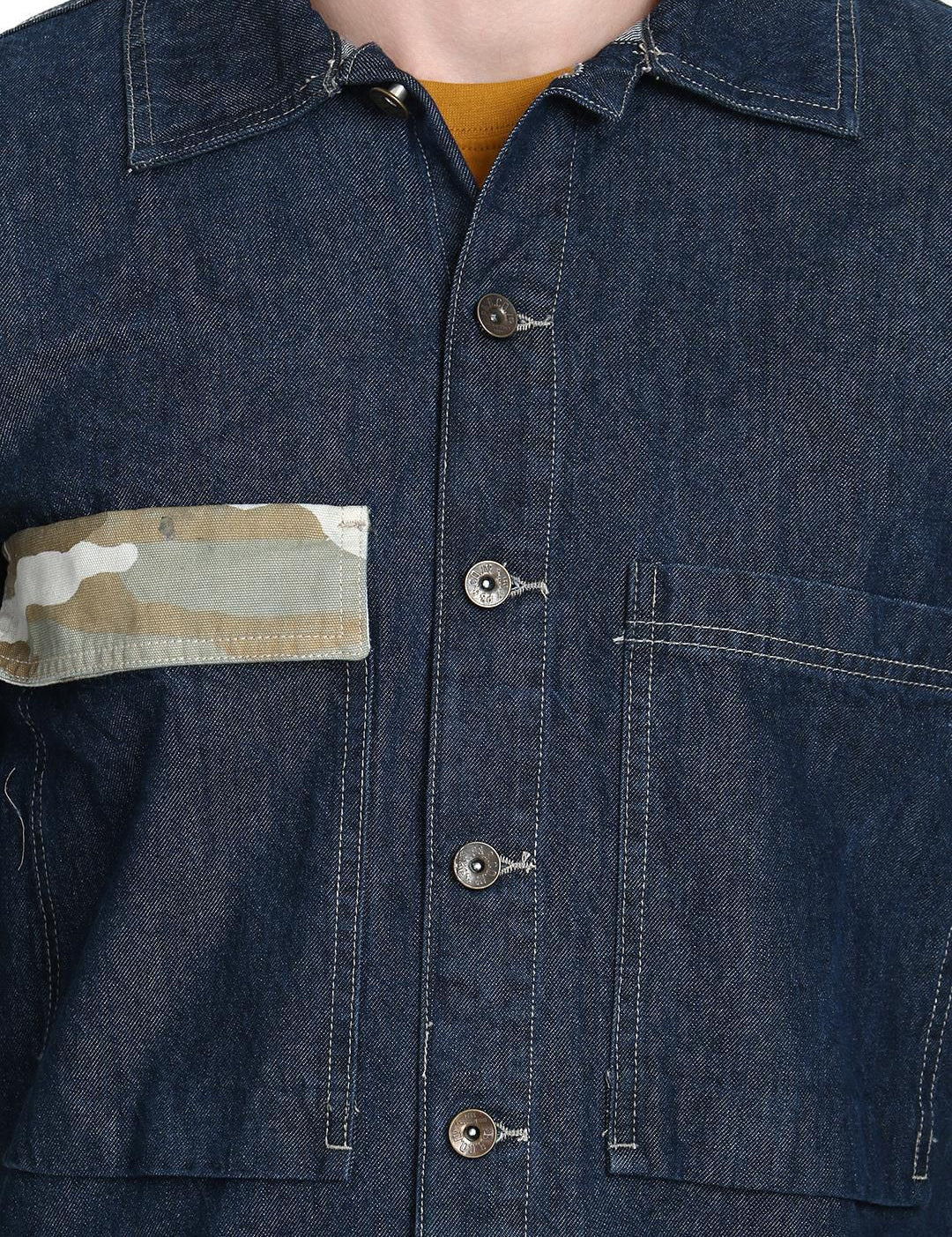 Kotty Men Blue Printed Lightweight Denim Jacket