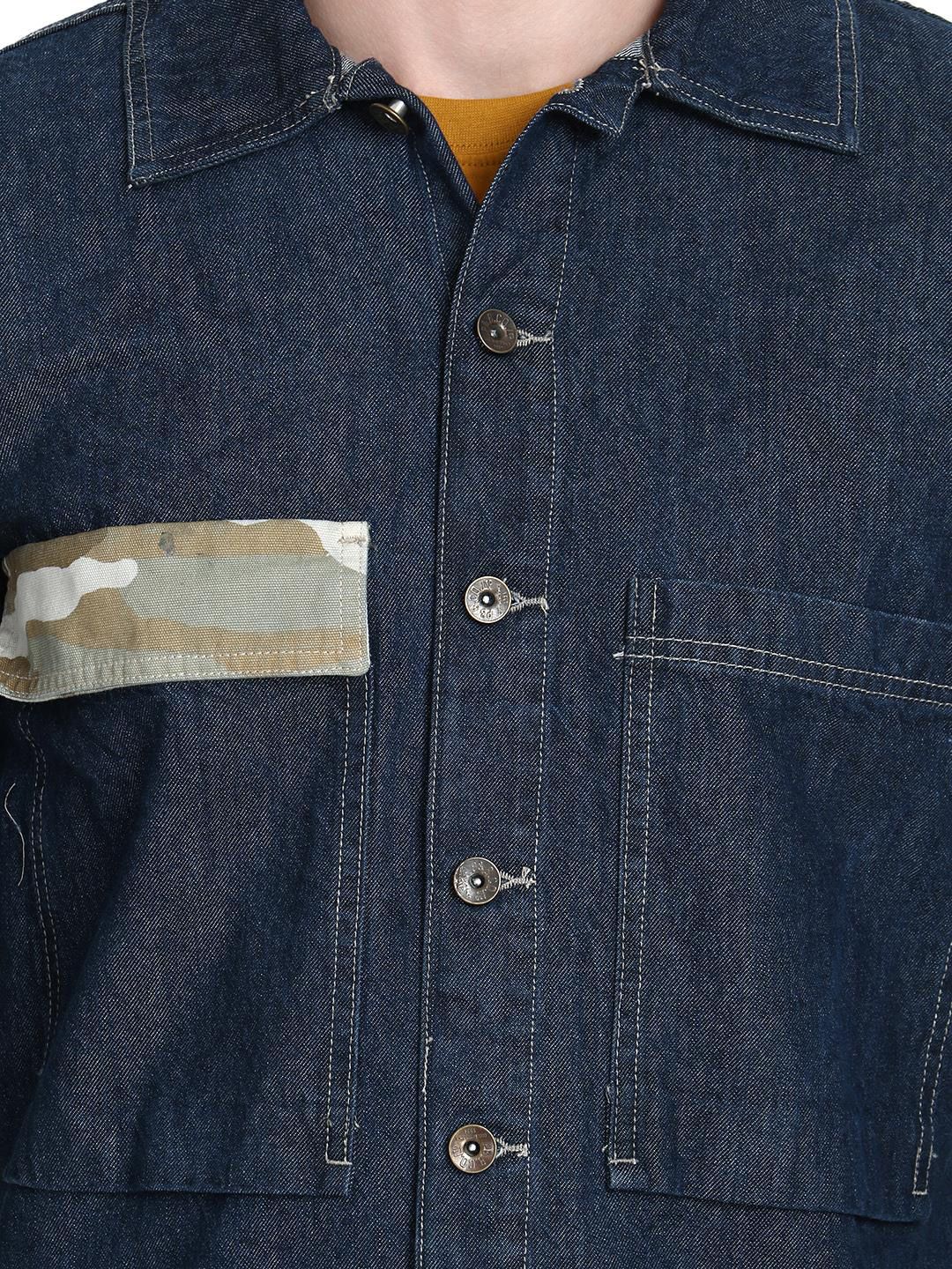 Kotty Men Blue Printed Lightweight Denim Jacket