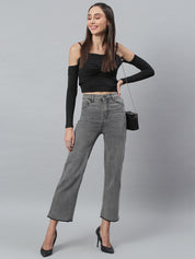 Kotty Women Grey Flared High-Rise Light Fade Stretchable Jeans