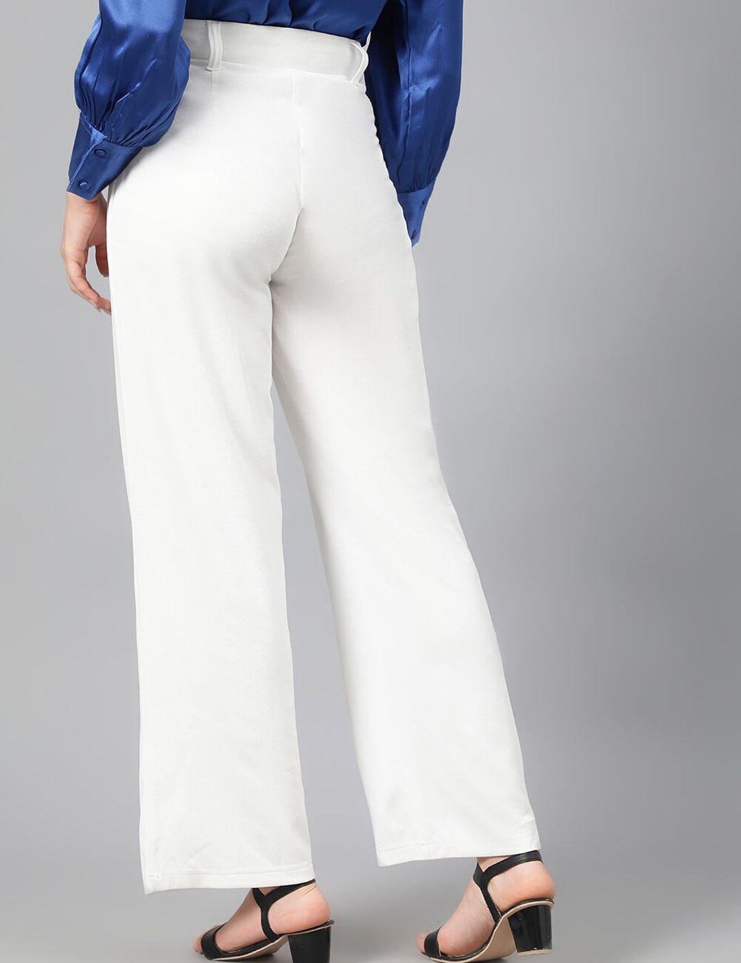 Kotty Women White Relaxed Straight Leg Fit High-Rise Easy Wash Pleated Parallel Trousers