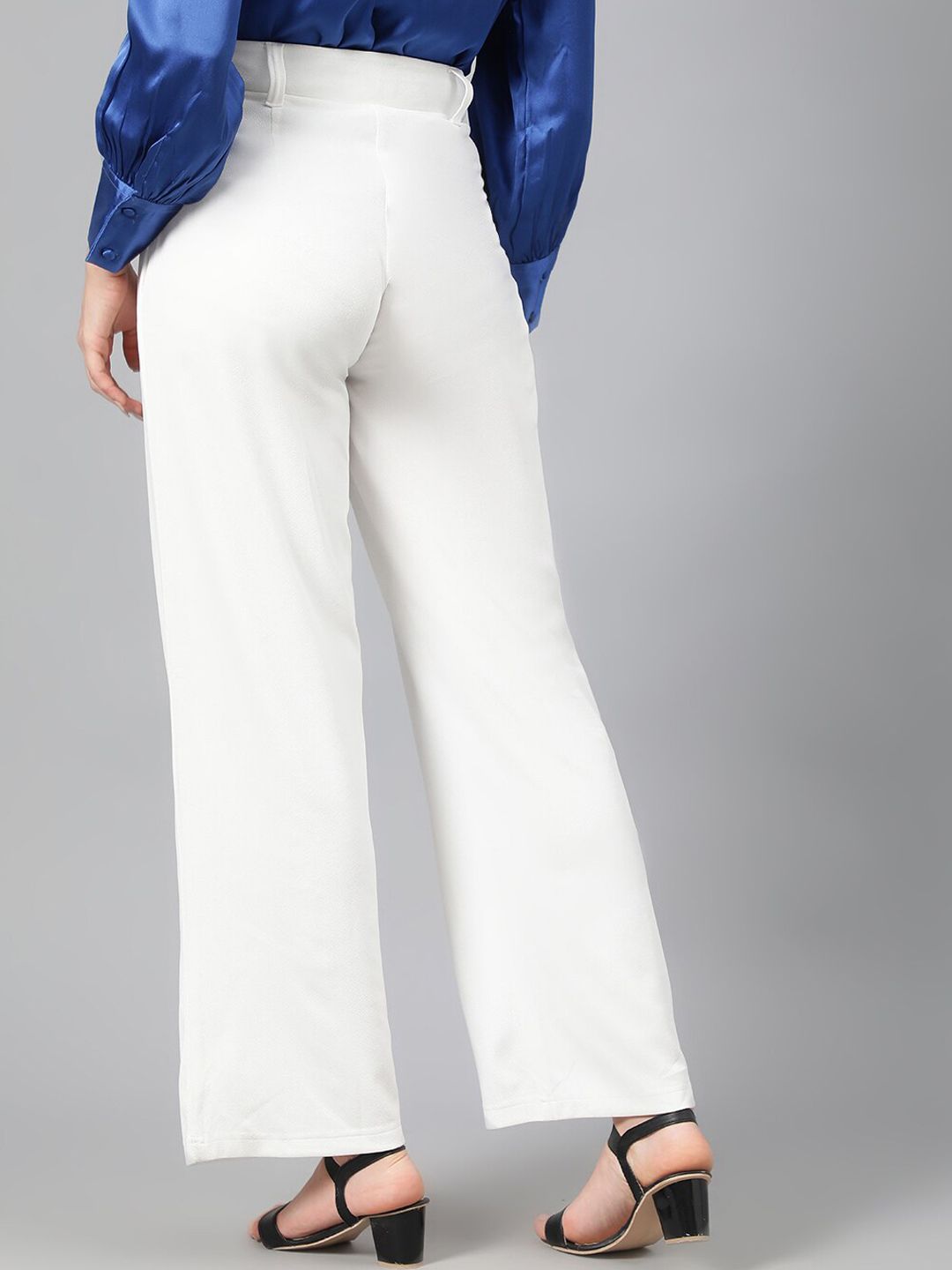 Kotty Women White Relaxed Straight Leg Fit High-Rise Easy Wash Pleated Parallel Trousers