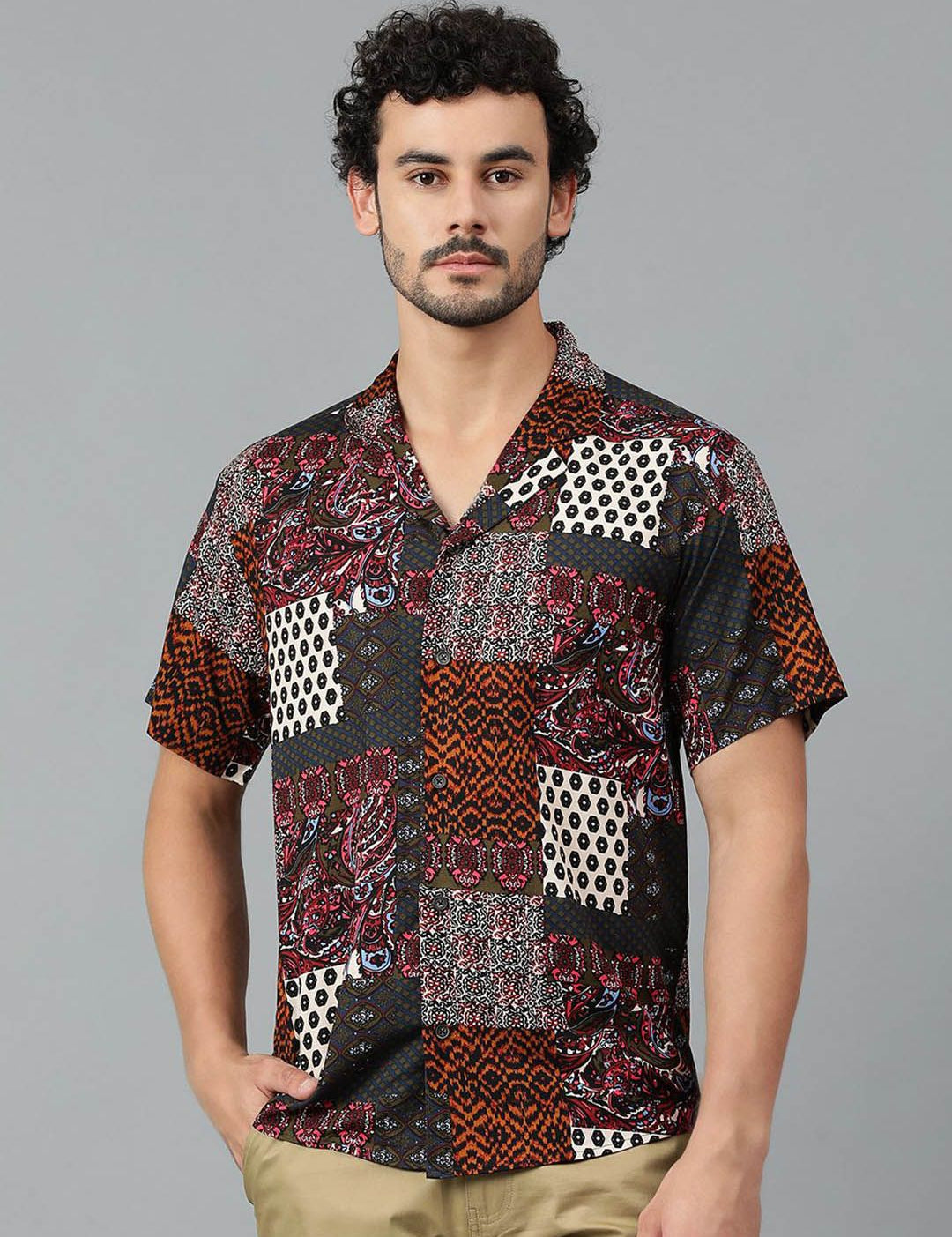 Kotty Men Cuban Collar Ethnic Motifs Printed Casual Shirt