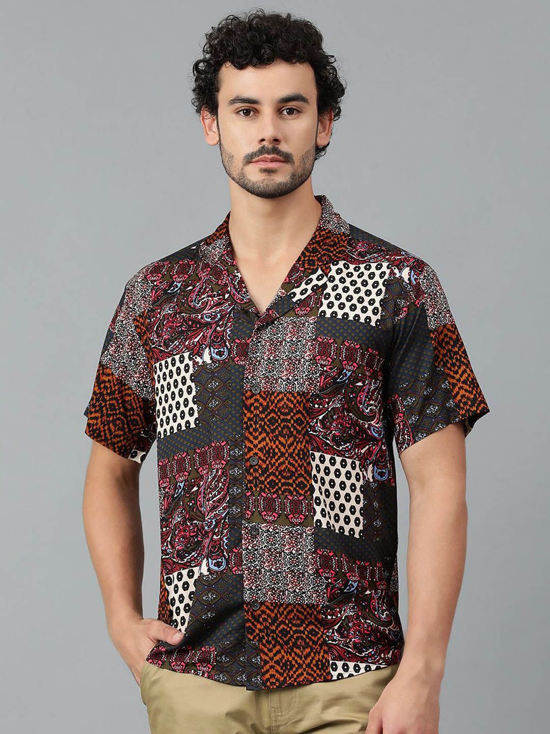 Kotty Men Cuban Collar Ethnic Motifs Printed Casual Shirt