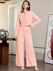 KOTTY BIZwear Peach Shawl Collar Double Breasted Blazer & Trousers