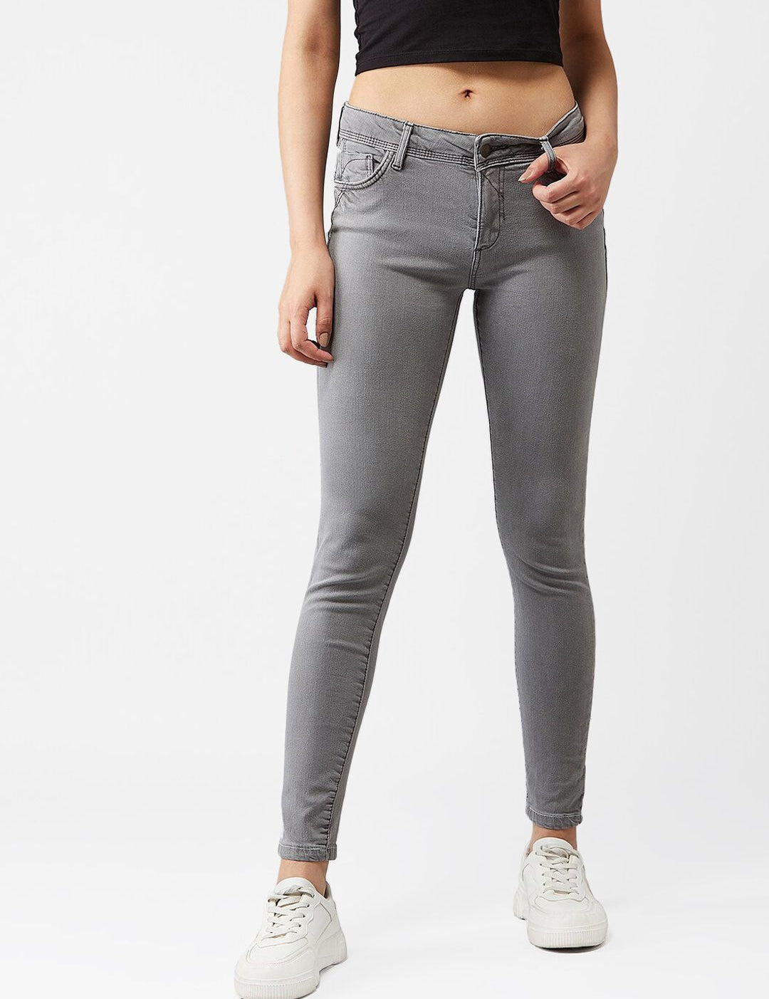 Kotty Women Grey Skinny Fit High-Rise Clean Look Jeans