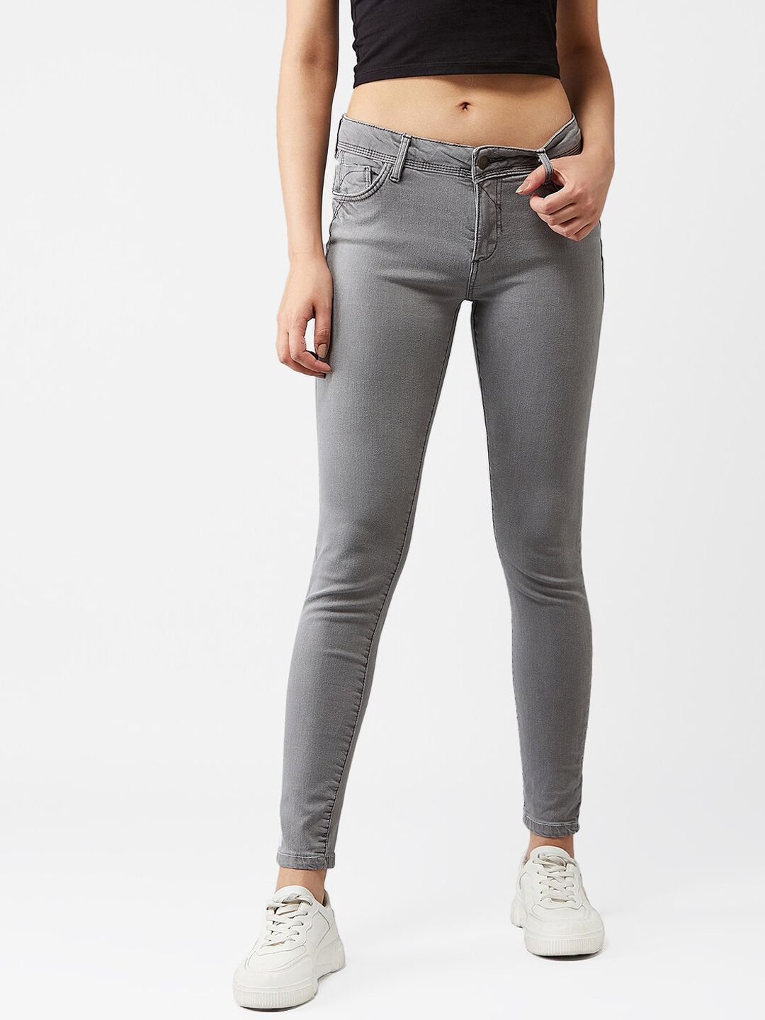 Kotty Women Grey Skinny Fit High-Rise Clean Look Jeans