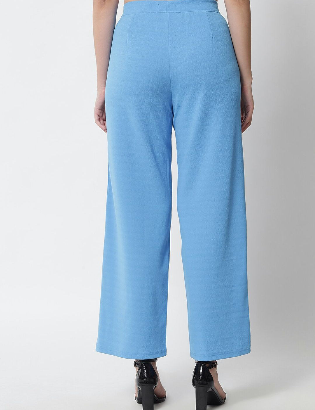 Kotty Women Blue Solid Relaxed Straight Fit Parallel Trousers