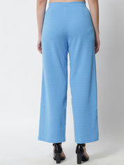 Kotty Women Blue Solid Relaxed Straight Fit Parallel Trousers