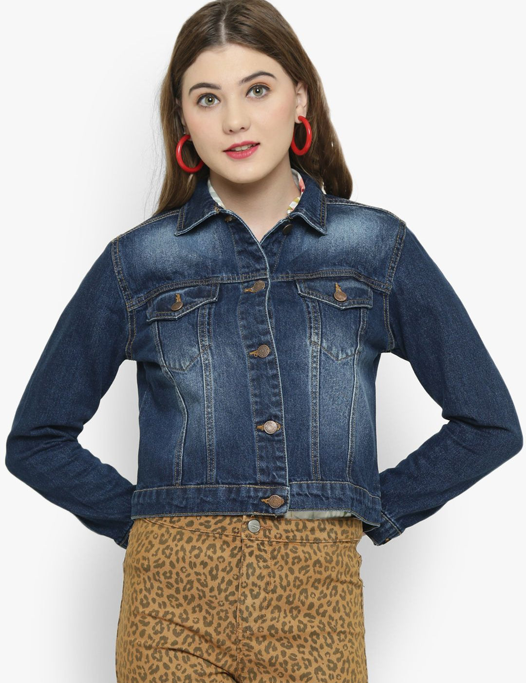 Kotty Women Blue Solid Denim Jacket