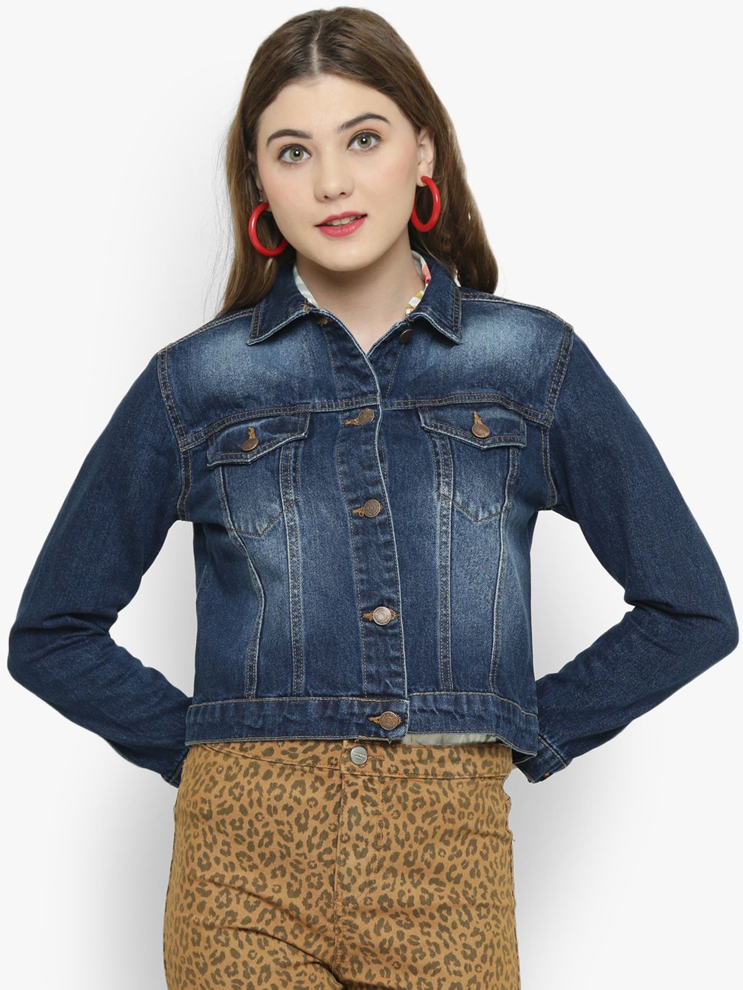 Kotty Women Blue Solid Denim Jacket