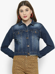 Kotty Women Blue Solid Denim Jacket