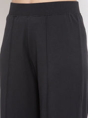 Kotty Women Black Flared High-Rise Pleated Parallel Trousers