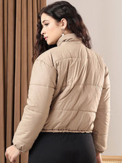 Kotty Women Mock Collar Solid Casual Puffer Insulator Jacket