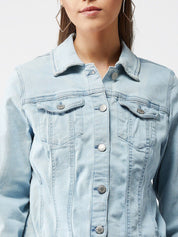 Kotty Women Blue Solid Denim Jacket