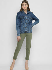 Kotty Women Blue Solid Denim Jacket