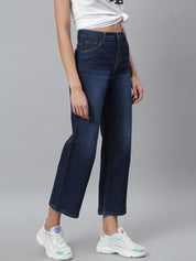 Kotty Women Navy Blue Light Fade Clean Look Flared Jeans