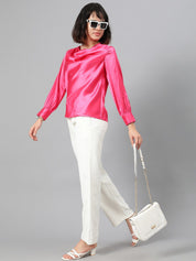 Kotty Women White Relaxed Straight Leg Fit High-Rise Easy Wash Pleated Parallel Trousers