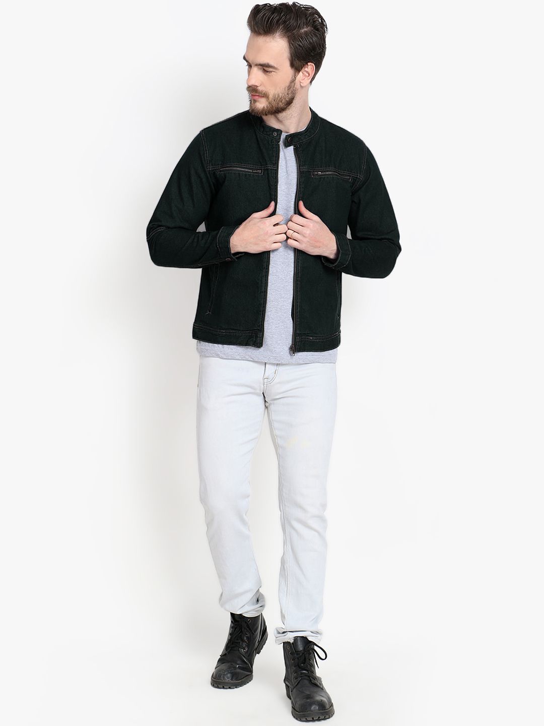 Kotty Men Black Solid Denim Jacket