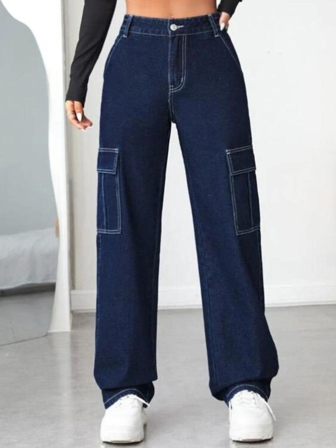 Kotty Women Blue Jean Straight Fit High-Rise Stretchable Cotton Jeans