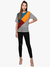 Kotty Women Multicoloured Colourblocked Round Neck T-shirt
