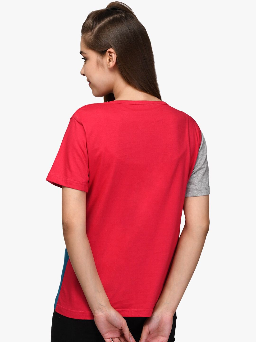 Kotty Women Pack of 2 Colourblocked Round Neck Pure Cotton T-shirts