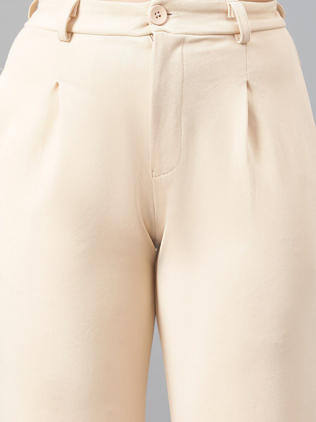 Kotty Women Beige Relaxed Straight Leg Fit High-Rise Easy Wash Pleated Parallel Trousers