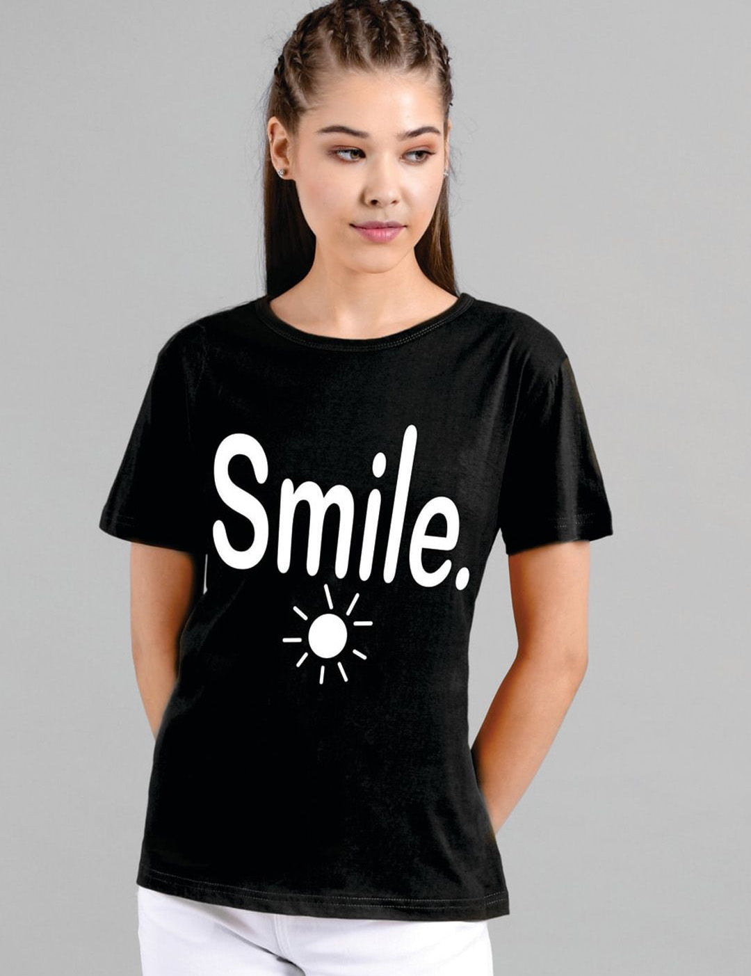 Kotty Women Black Printed Round Neck T-shirt