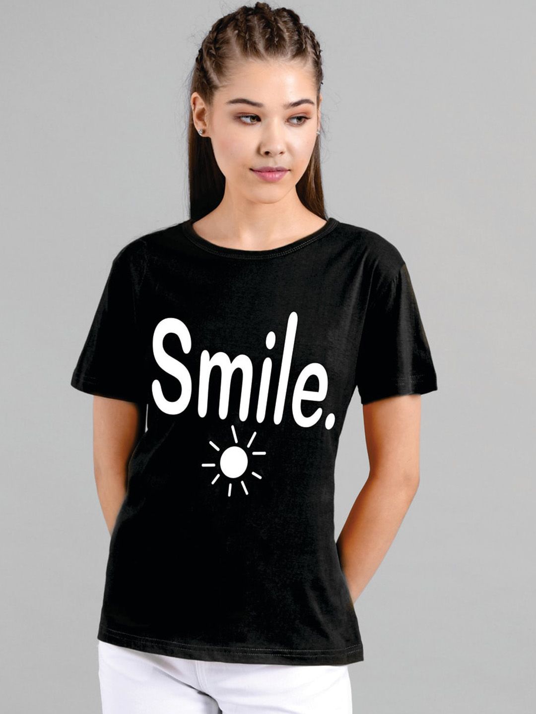 Kotty Women Black Printed Round Neck T-shirt